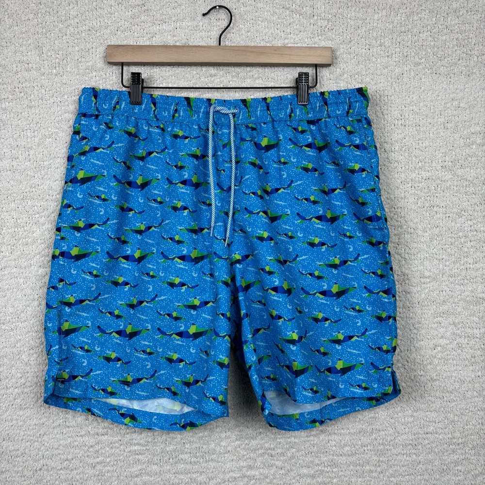 Tailorbyrd Swim Trunks Mens XL Blue‎ Shark Print Mesh Lined Pockets Beach Vacay